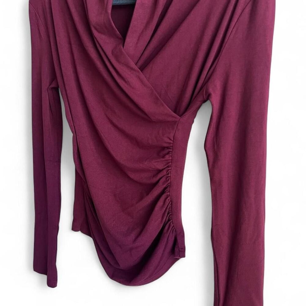 Burgundy Ruched Wrap Long Sleeve Top Women's Size Small - Picture 3 of 5